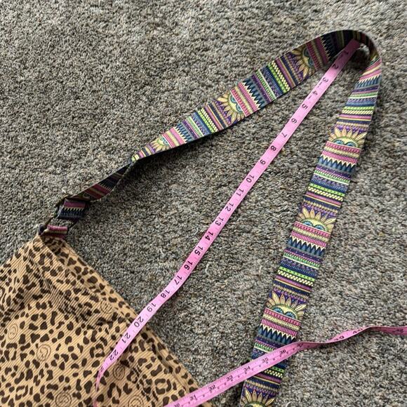 Leopard Print Ribbed Boho Purse Bag w/ Multicolor Straps & Smiley Faces - Picture 7 of 13